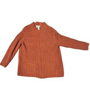 Jones New York Country Women's Burnt Orange chunky knit Zip Up Cardigan Size 1X